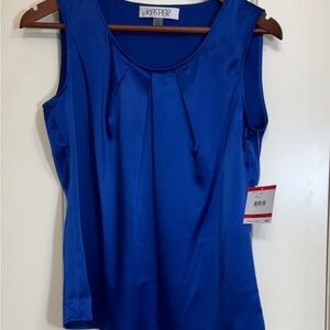 Cobalt Blue Satin Sleeveless Blouse Pleated Front Career Top XS Kasper NWT